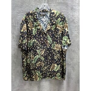 Tropical Leaf Print Button Down Shirt Womens‎ 2X Botanical Vintage 90s Safari